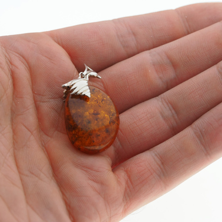 Zawieszka ptak - Bursztyn koniakowy w srebrze 