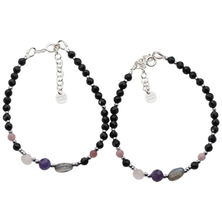 Bransoletka mix - Turmalin, ametyst, kwarc różowy, labradoryt i srebro 