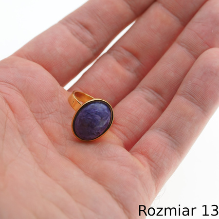 Pierścionek regulowany z Czaroitem w srebrze podwójnie złoconym