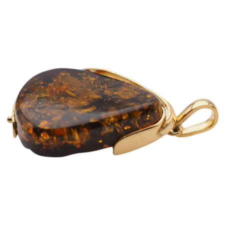 Zawieszka z liściem - Bursztyn w srebrze złoconym