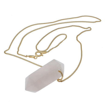 Naszyjnik - Kwarc Różowy sopel na łańcuszku srebrnym złoconym