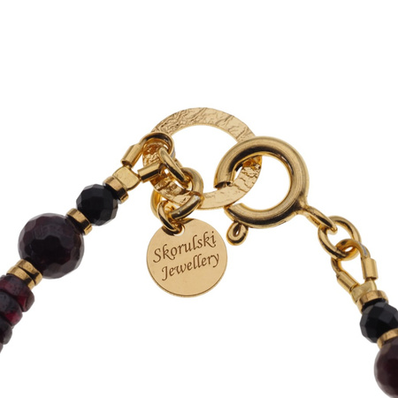 Bransoletka - Turmalin czarny, Granat i srebro złocone