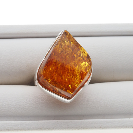 Pierścionek regulowany - Koniakowy Bursztyn w srebrze