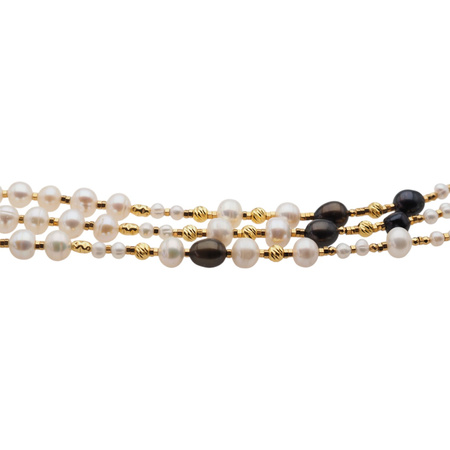 Naszyjnik - Białe, granatowe Perły hodowane i srebro złocone