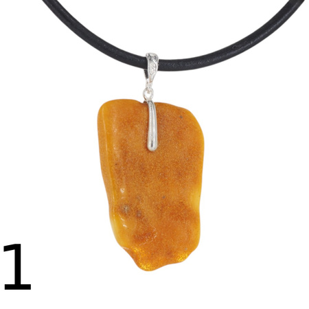 Naszyjnik  na rzemieniu - surowy Bursztyn mleczny