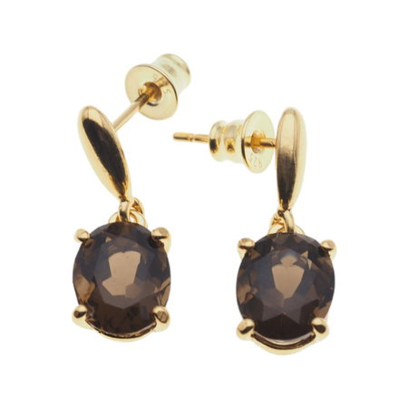 Kolczyki na wiszących sztyftach - Kwarc dymny owal (szlif diamentowy) w srebrze złoconym