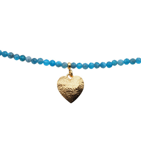 Naszyjnik z sercem młotkowanym - Apatyt fasetowany i srebro złocone
