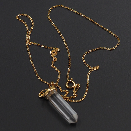 Naszyjnik - Kryształ Górski mały sopel w okuciu na łańcuszku