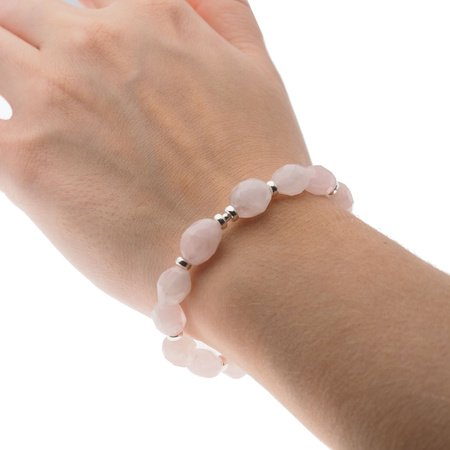 Bransoletka 18 cm z fasetowanym Kwarcem Różowym i srebrem