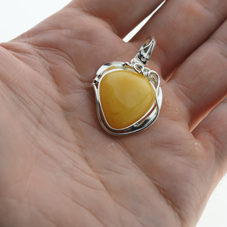 Zawieszka - Bursztyn mleczny łza w srebrze