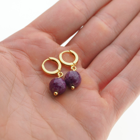 Kolczyki - Rubin kulka w srebrze zloconym