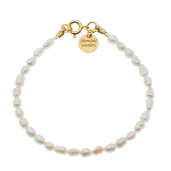 Bransoletka - Perły białe i srebro złocone