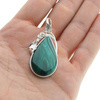 Zawieszka malachit łza w srebrze z liśćmi