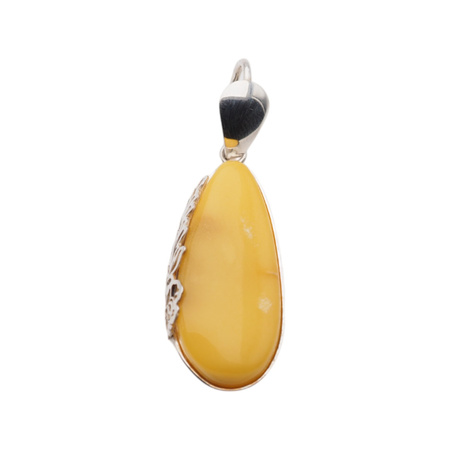 Zawieszka - Bursztyn mleczny łza w srebrze