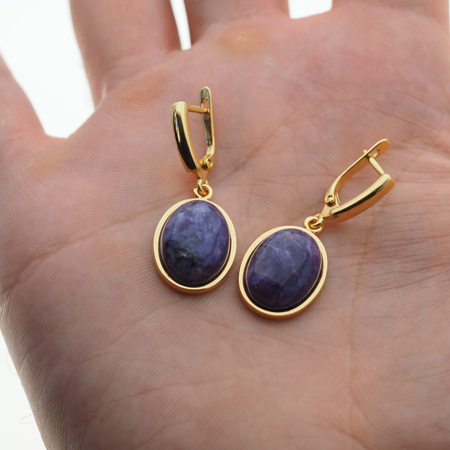 Kolczyki z owalnymi czaroitami 16x12 mm w srebrze złoconym