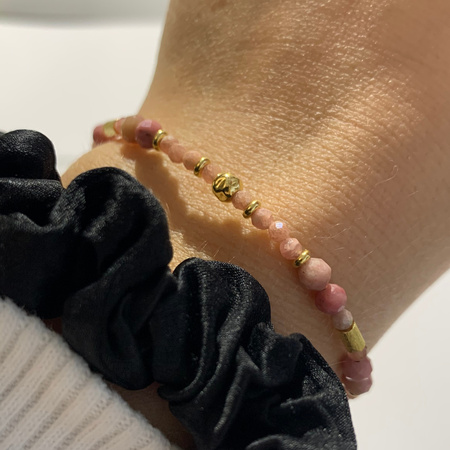 Bransoletka - Rodochrozyt fasetowane kulki i srebro złocone