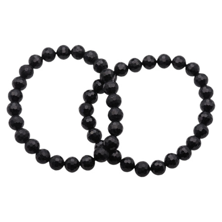 Bransoletka - Turmalin czarny fasetowane kulki 8mm