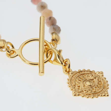 Naszyjnik z okiem proroka - Opal Różowy i srebro złocone