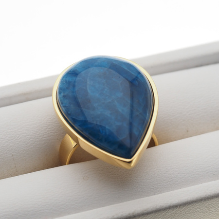 Pierścionek - Apatyt łza w srebrze złoconym (rozmiar 19)