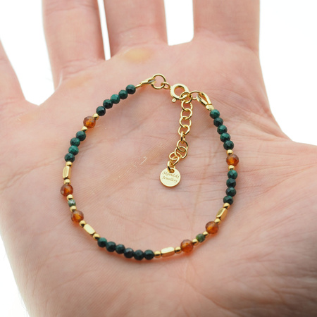 Bransoletka mix - Malachit, Granat brązowy, Hematyt i srebro złocone