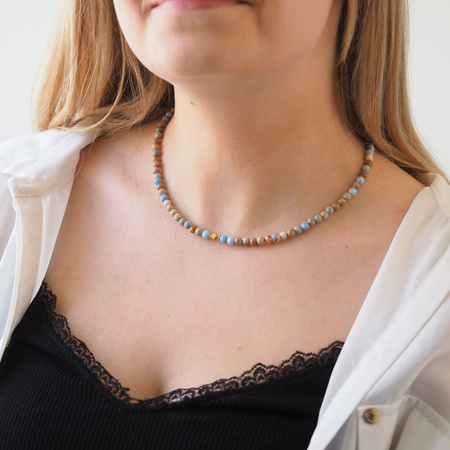 Naszyjnik z gwiazdką - Jaspis cesarski niebieski i srebro złocone