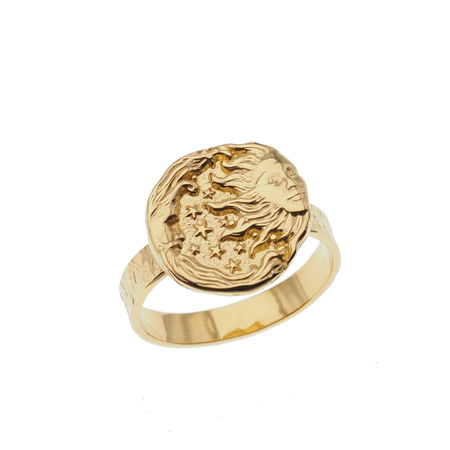 Pierścionek regulowany - księżyc, słońce i młotkowane srebro złocone