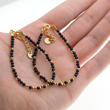 Bransoletka regulowana - Turmalin czarny, gwiazdki i srebro złocone (świąteczne)