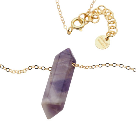 Naszyjnik - Ametyst sopel na łańcuszku srebrnym złoconym