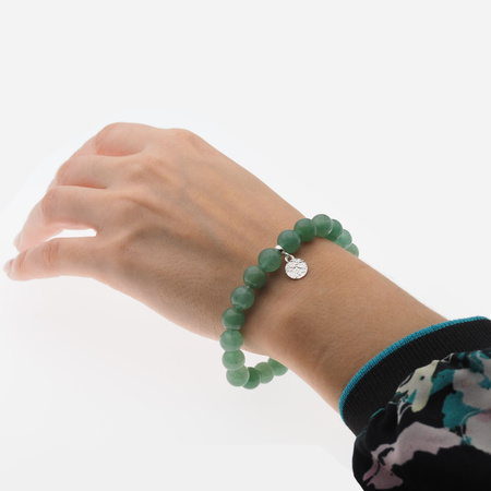 Bransoletka 19 cm - Awenturyn kulki i srebrna młotkowana blaszka