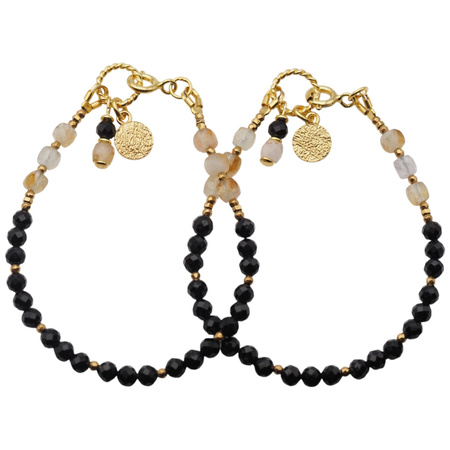 Bransoletka z Cytrynem, Turmalinem i Hematytem – ręcznie wykonana, srebro pozłacane 925