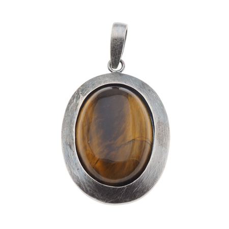 Zawieszka z owalnym Tygrysim Okiem w srebrze oksydowanym.