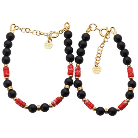 Bransoletka z czerwonym Jaspisem cesarskim i Onyksem – srebro pozłacane 24k