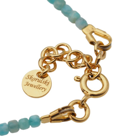 Bransoletka regulowana - Amazonit kostki, gwiazdka i srebro złocone