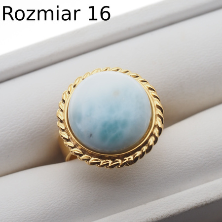 Pierścionek regulowany - okrągły Larimar w srebrze złoconym