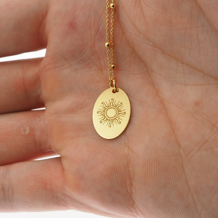 Naszyjnik z blaszką z wzorem słońca - srebro złocone