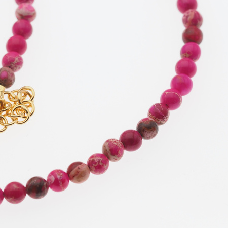 Naszyjnik z czterolistną koniczyną - Jaspis cesarski różowy i srebro złocone