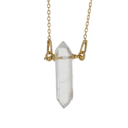 Naszyjnik - Kryształ Górski sopel na łańcuszku srebrnym złoconym