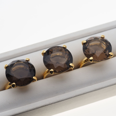 Pierścionek - Kwarc dymny okrągły (szlif diamentowy) w srebrze złoconym