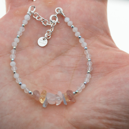 Bransoletka - Kamień Księżycowy, Kwarc, Cytryn, Hematyt kostki i srebro