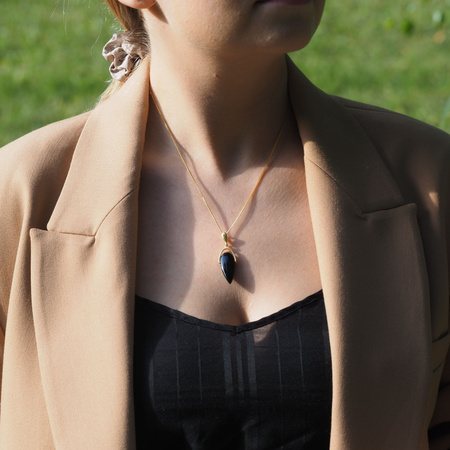 Naszyjnik srebrny złocony - Onyks łza na łańcuszku