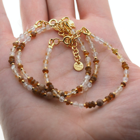 Bransoletka mix - Turmalin brązowy, cytryn, kamień słoneczny i srebro złocone