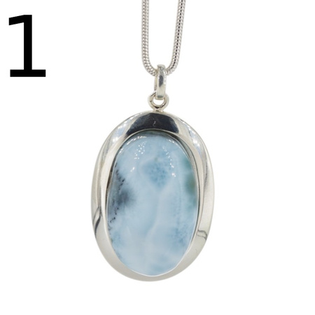 Naszyjnik - Zawieszka z larimarem owalnym na łańcuszku