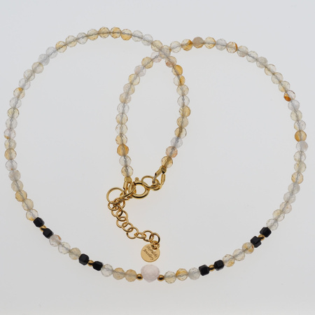 Naszyjnik obfitości i miłości - Cytryn, Turmalin czarny, Kwarc Różowy i srebro złocone