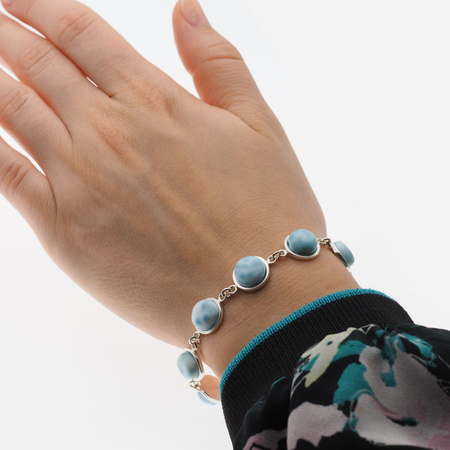Bransoletka regulowana - Larimar koło w srebrze