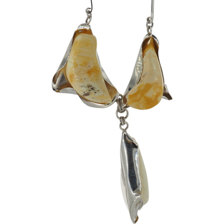 Naszyjnik regulowany - mleczny Bursztyn w srebrze 