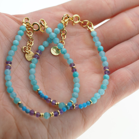 Bransoletka - Apatyt, Amazonit, Ametyst i srebro złocone