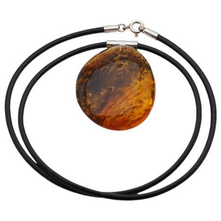 Naszyjnik  na rzemieniu -  przezroczysty Bursztyn ze szczątkami organicznymi