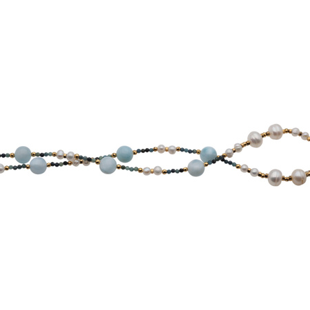 Naszyjnik z zawieszką - Larimar, Perła, Turmalin niebieski i srebro złocone
