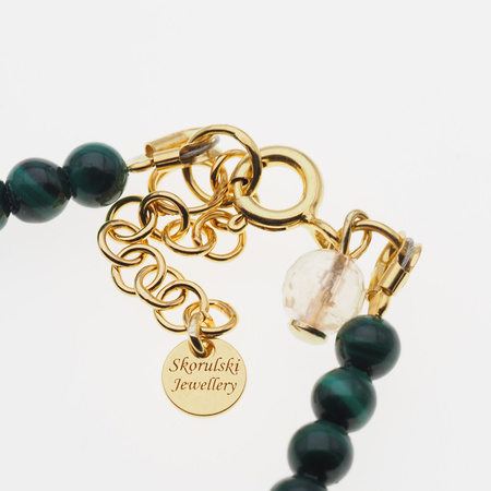 Bransoletka - malachit, cytryn kulki i srebro złocone