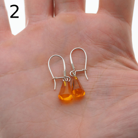Kolczyki - transparentny Bursztyn stożki i srebro